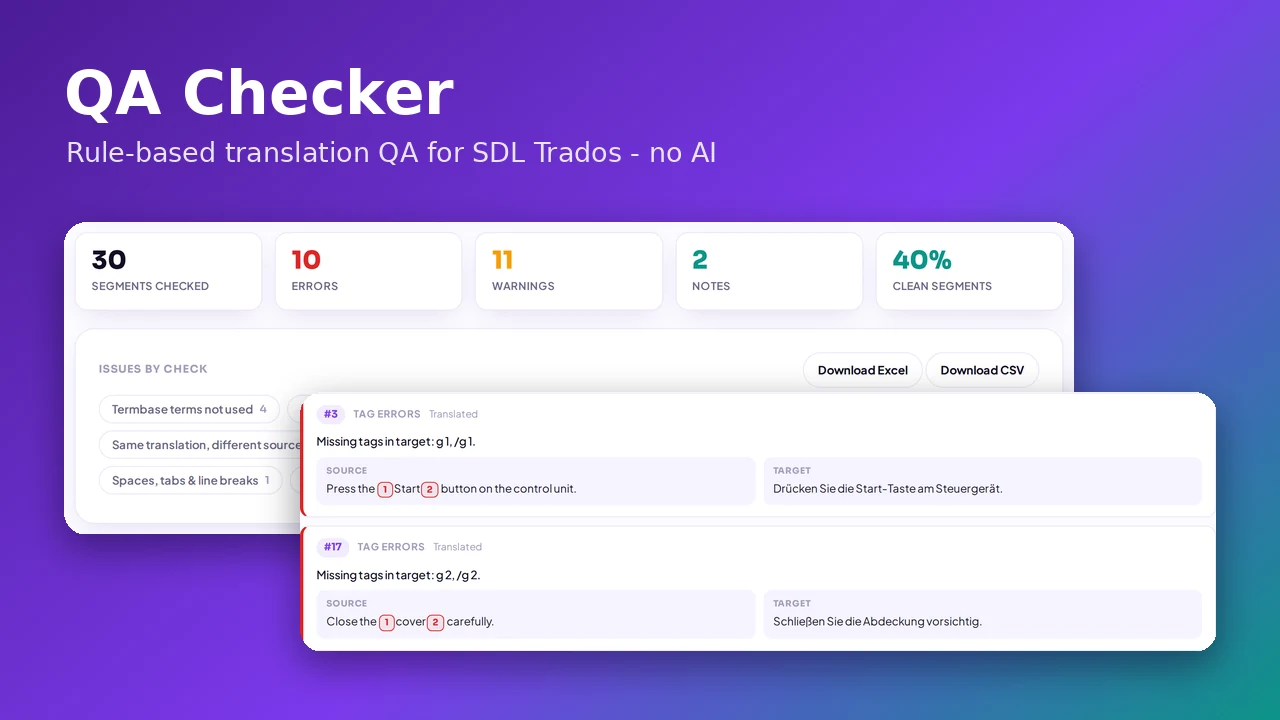 Contrôle qualité SDL Trados en ligne : vérifiez SDLXLIFF et paquets de retour sans IA