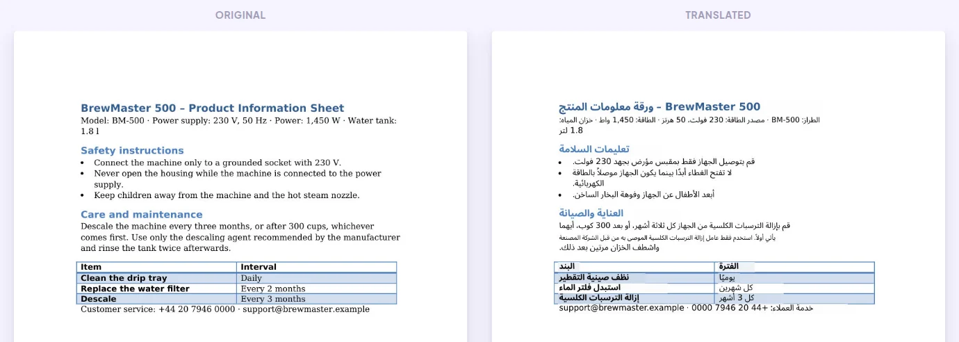 PDF مترجم من الإنجليزية إلى العربية: الأصل على اليسار والترجمة على اليمين بالتخطيط نفسه