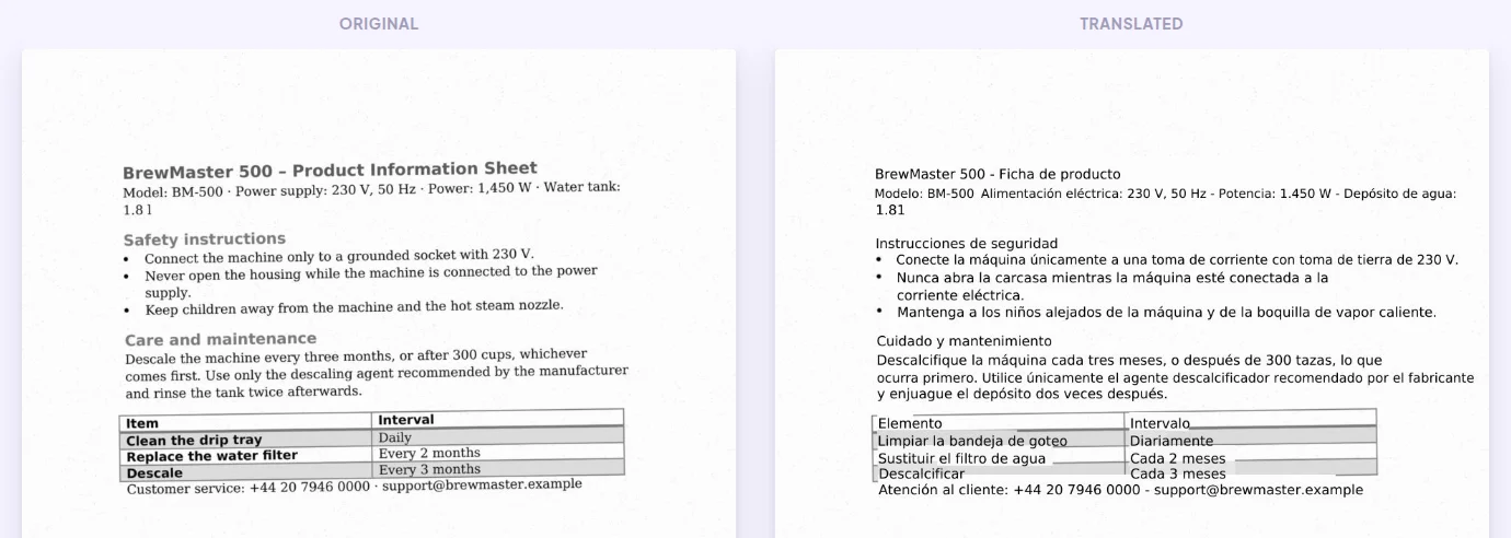 PDF escaneado traducido con OCR: texto en español sobre el escaneo original, tabla conservada