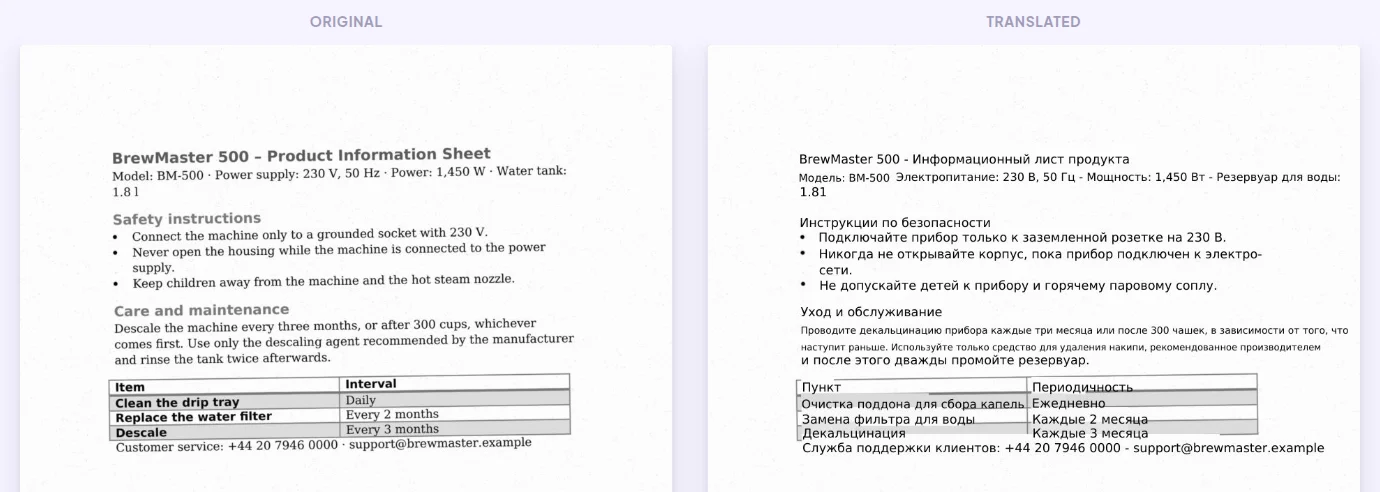 Отсканированный PDF, переведённый с OCR: русский текст поверх исходного скана, таблица сохранена