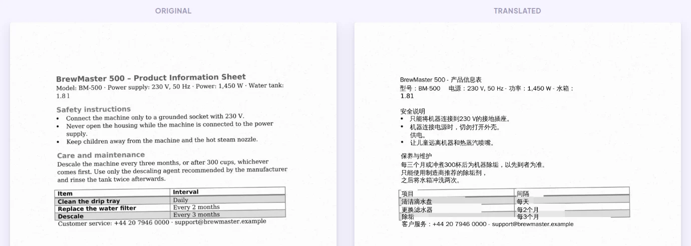 用OCR翻译的扫描PDF:中文译文写在原始扫描页上,表格保留
