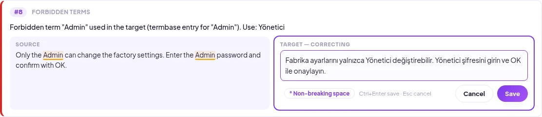 Redigering i rapporten: Admin erstattet med Yönetici og manglende punktum lagt til